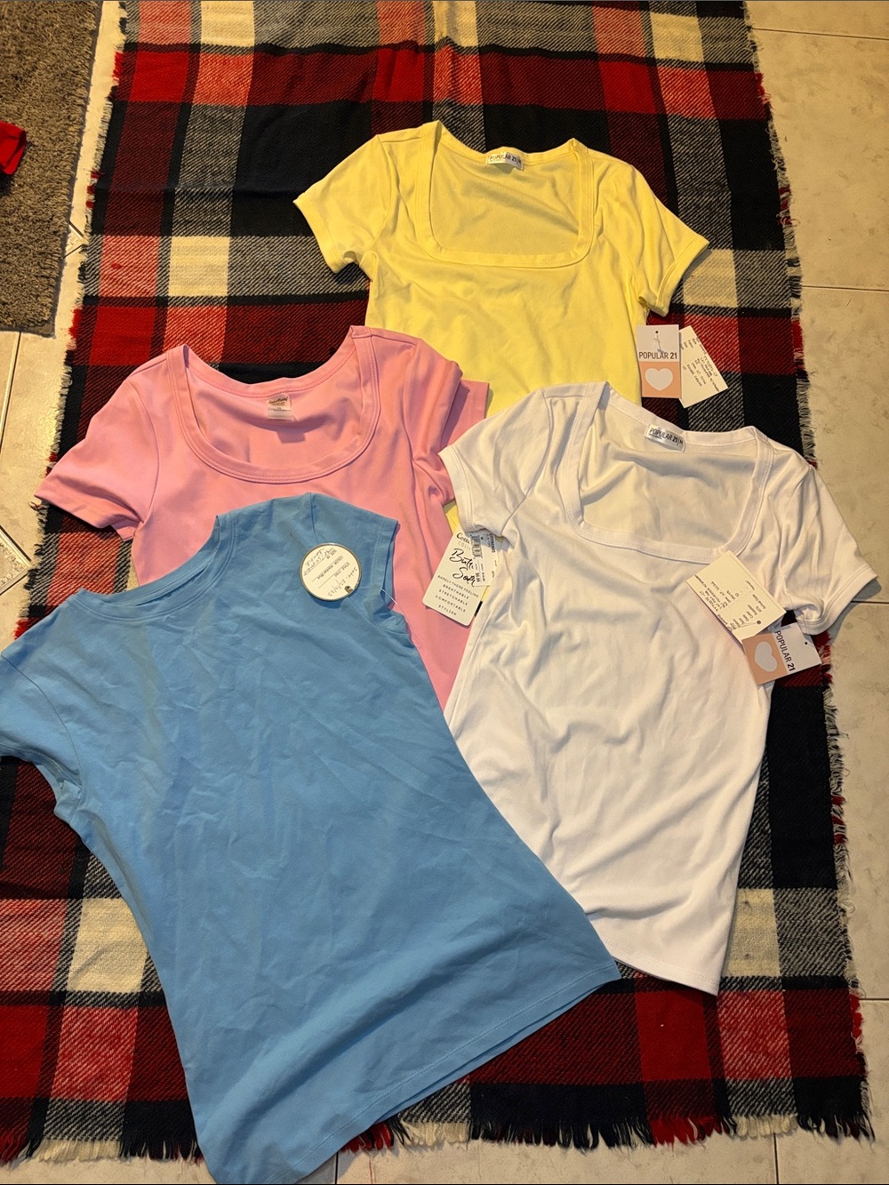 Popular Basics Women's Scoop Neck Tank Tops - Yellow, Pink, Blue, White